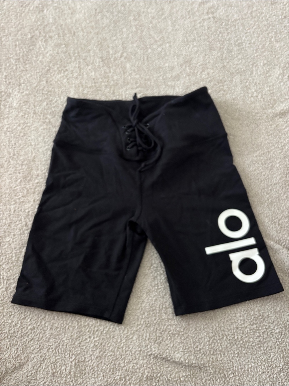 ALO Yoga Black Bike Shorts with White Logo